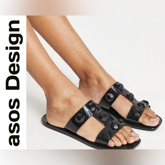 ASOS DESIGN Fuel studded jelly mule sandals in black - Picture 1 of 4